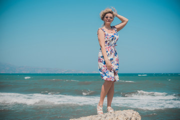 Travelling time. Cute plus size nice woman at vacation, stylish casual style 