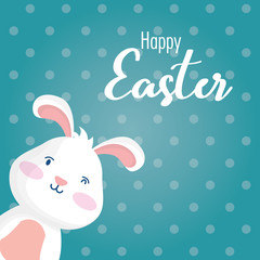 Fototapeta premium happy easter celebration card with lettering and rabbit