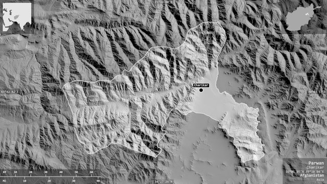 Parwan, Afghanistan - composition. Grayscale