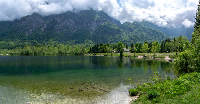 Enjoying the view of Vogel and Ukanc village from the Lake Bohinj