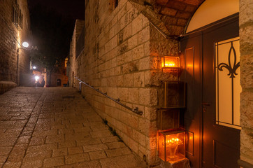 Chanuka lights on old jerusalem city street