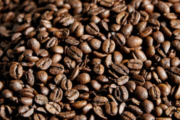 Fresh roasted coffee beans, background texture concept