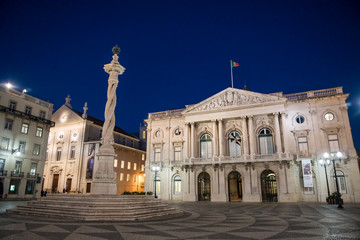Fototapeta premium City Hall and Pillory at the Municipal Square, Praca do Municipio, Lisbon, Portugal