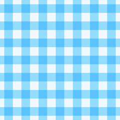 Vector gingham striped checkered blanket tablecloth. Seamless white blue table cloth napkin pattern background with natural textile texture. Country fabric material for breakfast or dinner picnic
