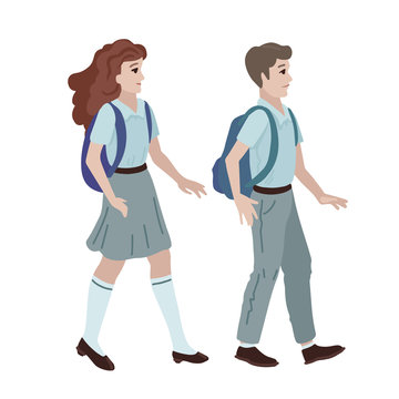 High school students go to school. Vector illustration