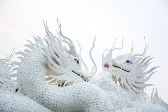 White chinese dragon statue on the platform