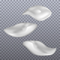 Set of cream smears. Realistic cosmetic cream texture, skincare gel, foam or lotion. Isolated elements. Vector illustration