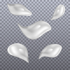 Set of cream smears. Realistic cosmetic cream texture, skincare gel, foam or lotion. Isolated elements. Vector illustration