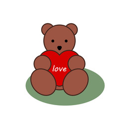 Teddy bear holding a heart icon. Vector illustration with the inscription.
