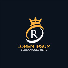 Luxury modern R letter crown logo design template vector eps
