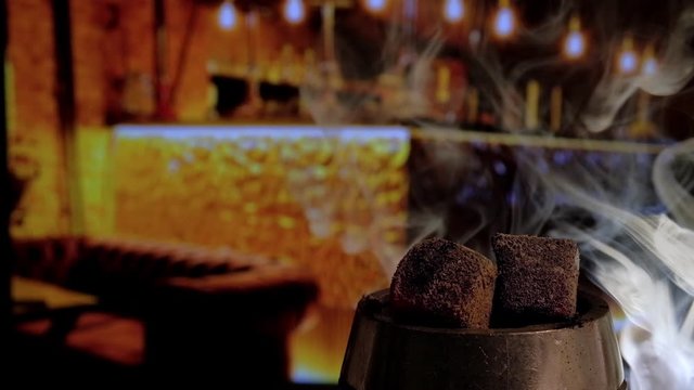 A Chillim of charcoal in the smoke in the hookah
