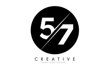 57 5 7 Number Logo Design with a Creative Cut and Black Circle Background.