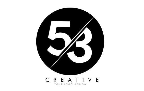 53 5 3 Number Logo Design with a Creative Cut and Black Circle Background.