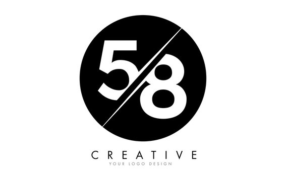58 5 8 Number Logo Design with a Creative Cut and Black Circle Background.