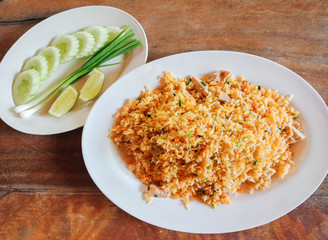 Thai fried rice with Spring onion and cucumber