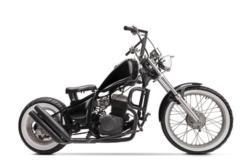 Studio shot of a black custom motorbike