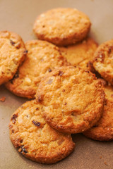 Freshly baked cookies with raisins and cashew nuts