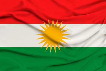 beautiful photo of the colored national flag of the modern state of Kurdistan on textured fabric,...