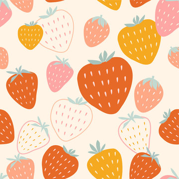 Strawberry Abstract Seamless Pattern. Vector Color Design.