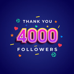 Thank you 4000 followers design.Thank you followers congratulation card. Vector illustration for Social Networks. Web user or blogger celebrates a large number of subscribers. - Vector