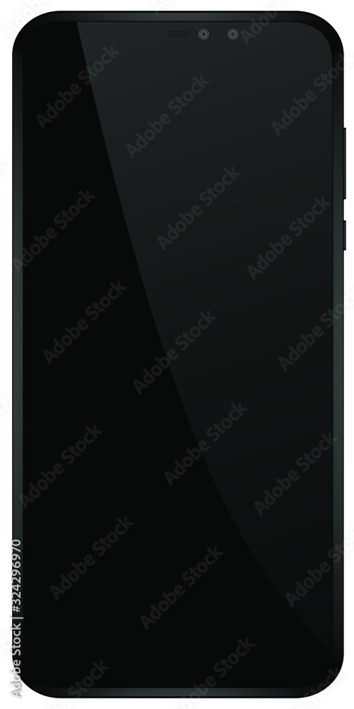 Aufkleber Smartphone black color with blank screen isolated on white background vector mockup. Front view of modern multimedia mobile phone easy to edit and put your image or text