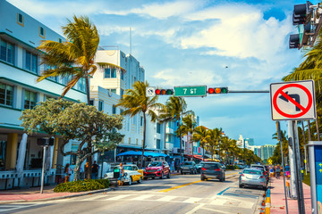 Cloudy sky over Ocean Drive in Miami Beach