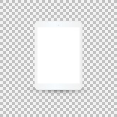Realistic vector white tablet mock up with white blank screen isolated on transparent background - Vector