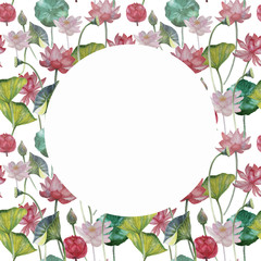  lotus water lily watercolor frame card business card logo print textile paper background hand-drawn sketch nature natural spa exotic oriental gentle flora flowering plants brown