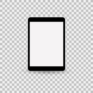 Realistic vector black tablet mock up with white blank screen isolated on transparent background - Vector
