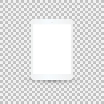 Realistic vector white tablet mock up with white blank screen isolated on transparent background - Vector
