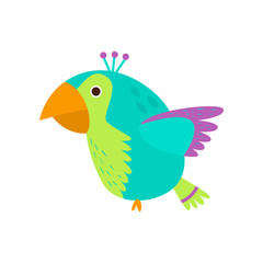 Flying colorful parrot in wild green amazon forest