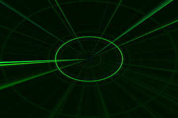 Green laser on a black background