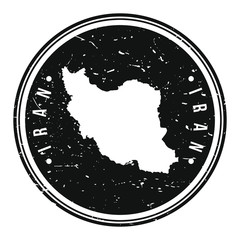 Iran Map Symbol. Round Design Stamp Travel and Business.