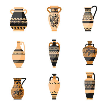 Set of ancient, ornamethal, old greek or rome vase