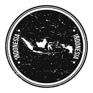 Indonesia Map Symbol. Round Design Stamp Travel and Business.