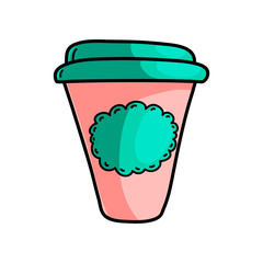 Morning hot coffee plastic cup on road to work