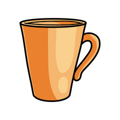 Orange mug of hot coffee, fast energy at work