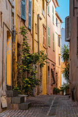 Fototapeta na wymiar Vintage Architecture Of Historic Houses Downtown Charming City Streets Of Cannes