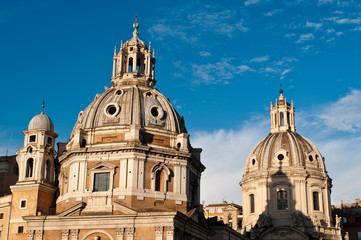 Fototapeta na wymiar Domes of Santissimo Nome di Maria and Santa Maria di Loreto churchs, Rome, Italy