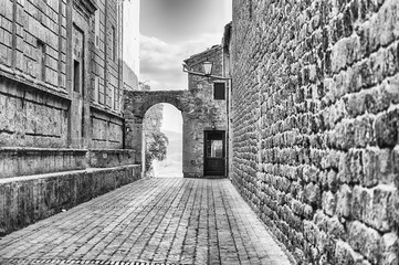 Medieval streets in the town of Pienza, Tuscany, Italy