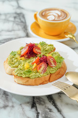 Avocado bread toast with coffee