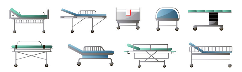 Set of modern orthopedic bed with wheel in city hospital