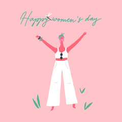 International women s day. Happy stylish woman. Vector design element. Flat illustration