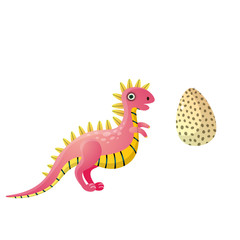 Cute red yellow dotted megalosaurus dinosaur near egg