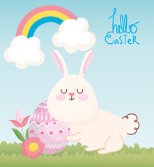 happy easter cute rabbit with flowers and egg decoration