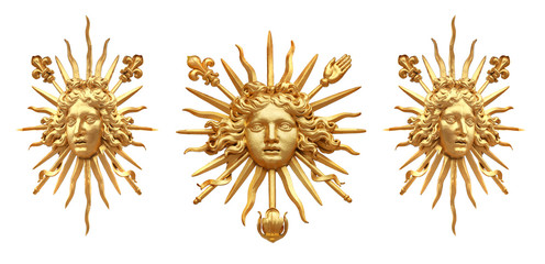 Golden sun isolated detail of golden fence of Versailles Palace. - obrazy, fototapety, plakaty