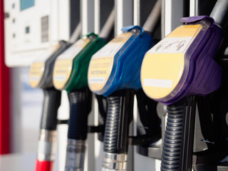 Dispensers of petrol filling stations in close-up. Automobile gasoline station