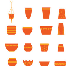 collection of plant pots, 16 different orange color plant pots