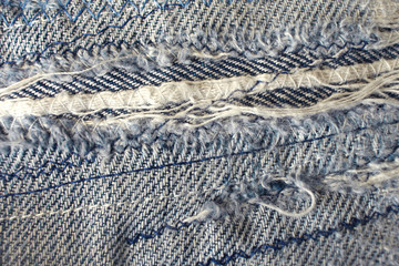 Torn denim blue jeans background