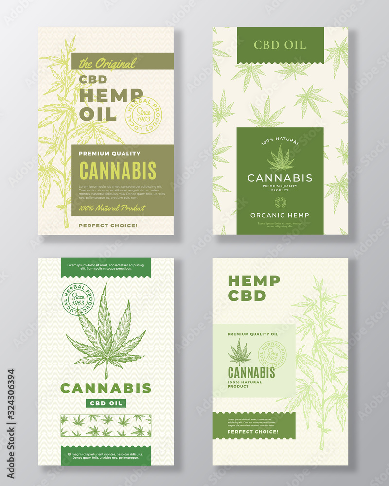 Canvas Prints cbd hemp oil abstract vector design labels bundle. modern typography and hand drawn cannabis plant b